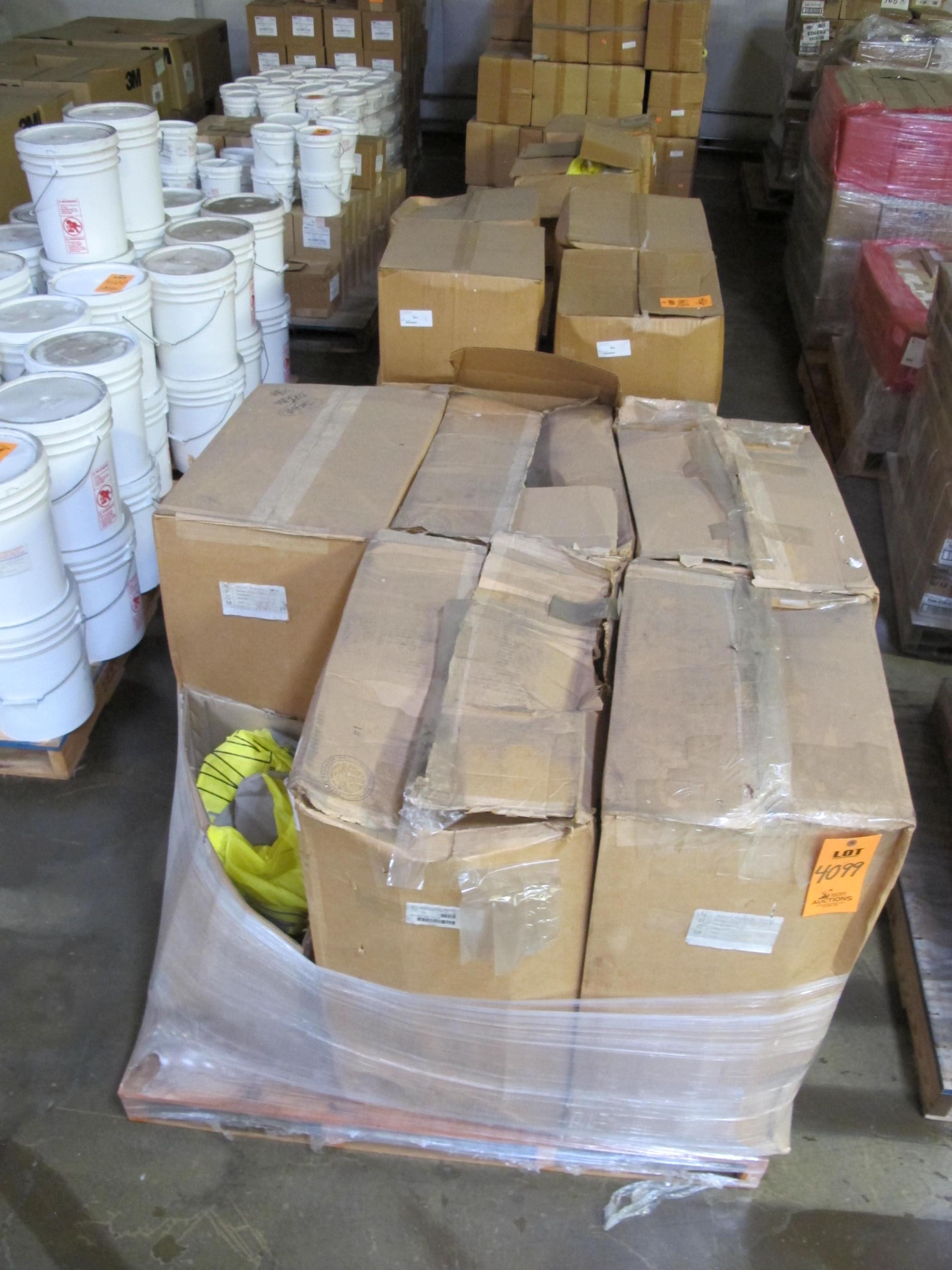 LOT TO INCLUDE: (900) COVERS, SHOE TYPE, LARGE, 17" X 15" X 11" SIZE, 200 DENIER NYLON MATERIAL MATERIAL, YELLOW COLOR, (152) PANTS, EXTRA EXTRA LARGE SIZE, RADIATION PROTECTION KIND, POLYETHYLENE MATERIAL, YELLOW COLOR, (1100) COVERS, SHOE TYPE, MEDIUM, 17" X 11" X 11" SIZE, 200 DENIER NYLON MATERIAL MATERIAL, YELLOW COLOR. . LOADING & HANDLING FEE $30-4099